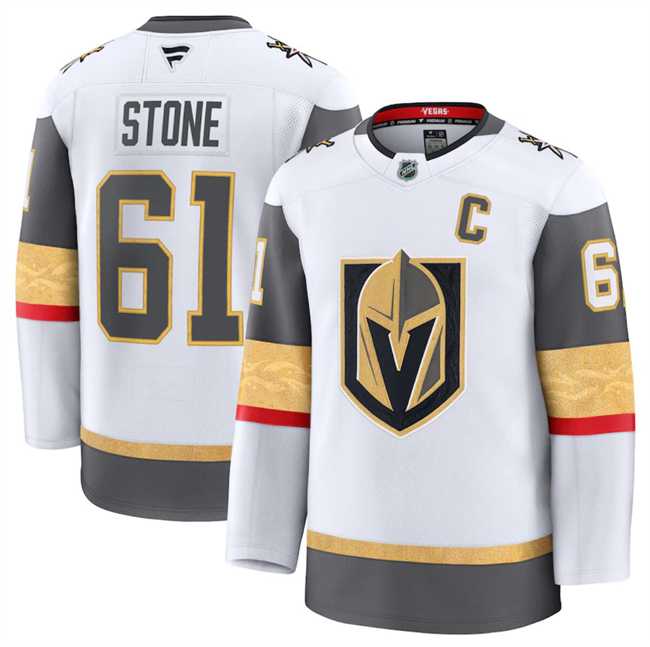 Mens Vegas Golden Knights #61 Mark Stone White 2024-25 Away Stitched Hockey Jersey Dzhi->vegas golden knights->NHL Jersey